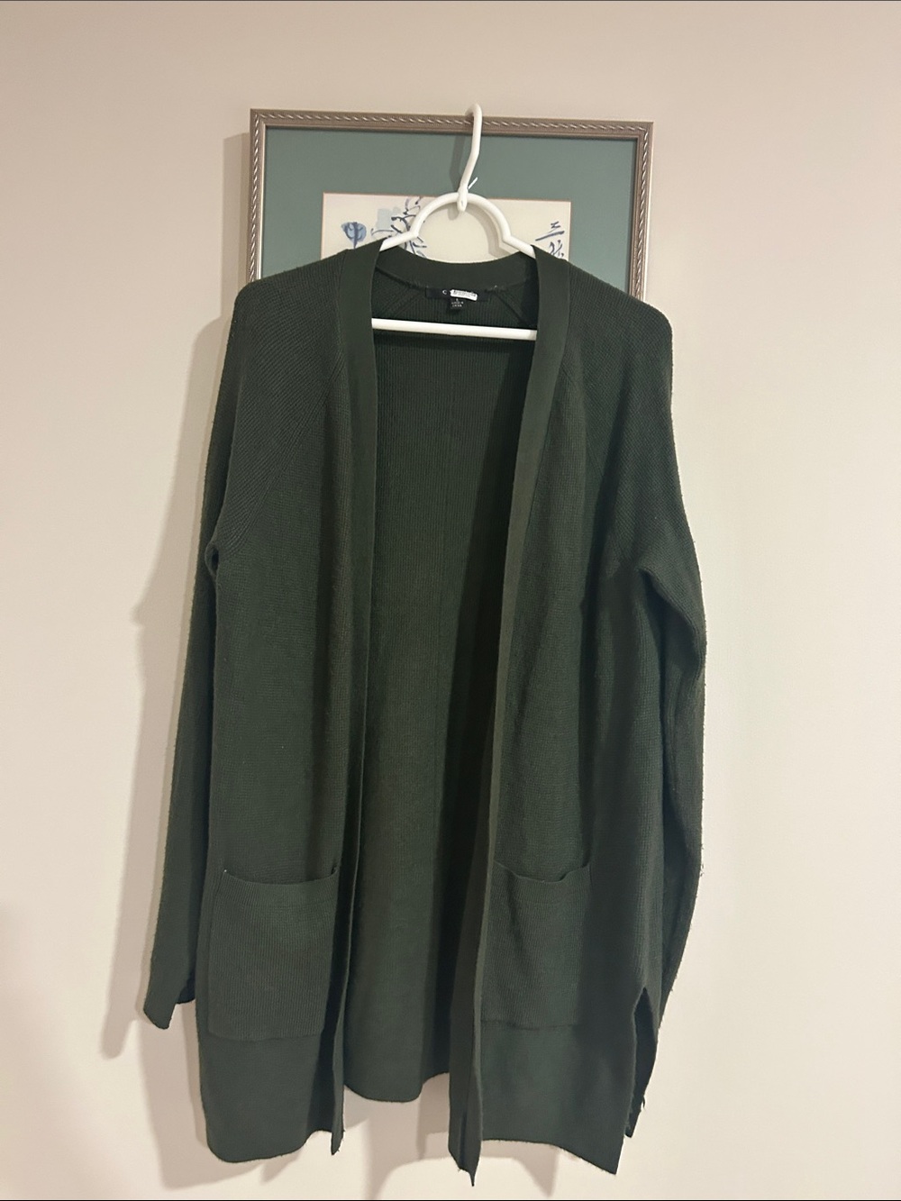 C Olive Green Open-Front Women's Cardigan
